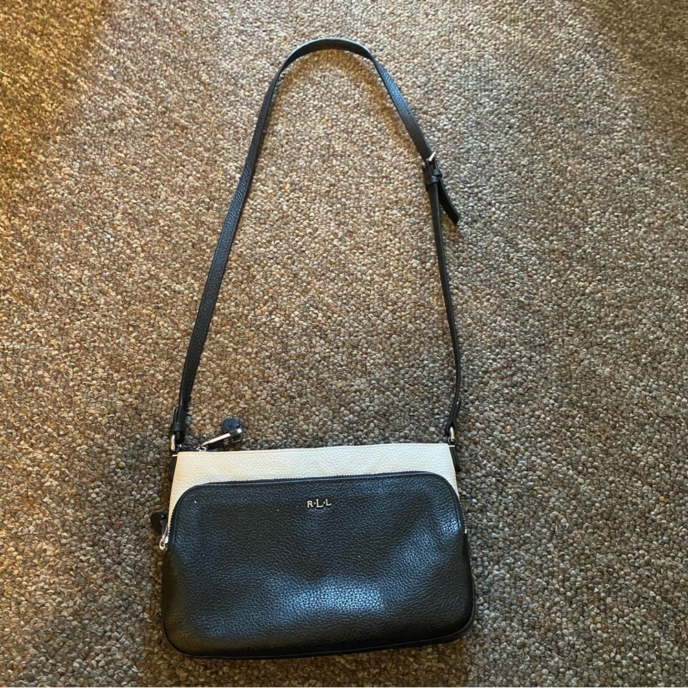 R•L•L Elegant Black and‎ Cream Crossbody Bag with Minimalist Design Cow Leather